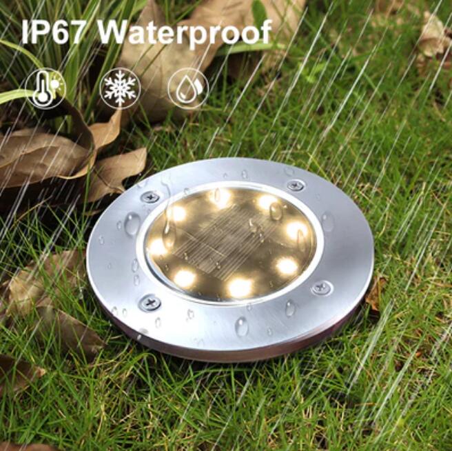 (image for) 12 pack Solar Light Outdoor 8 LED Waterproof Sidewalk Disk Lights Solar Powered Landscape Lighting